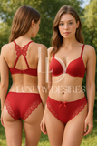 Front Open Butterfly Back Push-Up Bra Set - Maroon | Luxury Desires
