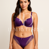 Front Open Butterfly Back Push-Up Bra Set - Purple | Luxury Desires