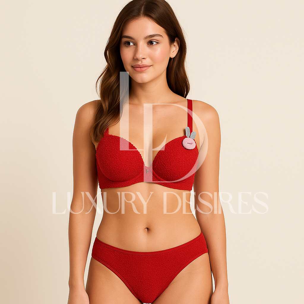 Red Padded Bear Bra Set