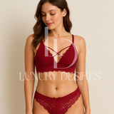 High Quality Sexy Plunge Bra Set - Maroon | Luxury Desires