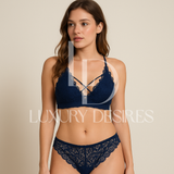 High Quality Sexy Plunge Bra Set - Blue | Luxury Desires
