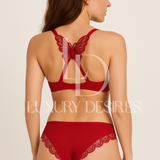 Front Open Butterfly Back Push-Up Bra Set - Maroon | Luxury Desires