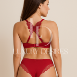 Front Open Butterfly Back Push-Up Bra Set - Maroon | Luxury Desires