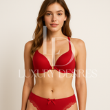 Front Open Butterfly Back Push-Up Bra Set - Maroon | Luxury Desires