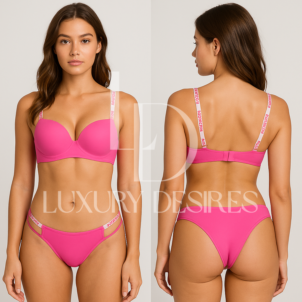 pink adjustable straps push up bra and panty set from Luxury Desires,