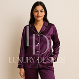 Silk Pajama Set Purple | Wedding Lingerie & Sleepwear - Luxury Desires