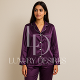 Silk Pajama Set Purple | Wedding Lingerie & Sleepwear - Luxury Desires