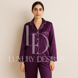 Silk Pajama Set Purple | Wedding Lingerie & Sleepwear - Luxury Desires