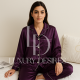 Silk Pajama Set Purple | Wedding Lingerie & Sleepwear - Luxury Desires