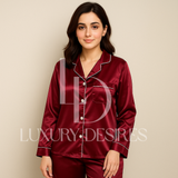 Silk Pajama Set Maroon | Wedding Lingerie & Sleepwear - Luxury Desires