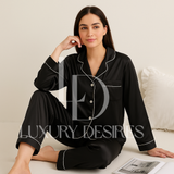 Silk Pajama Set Black | Wedding Lingerie & Sleepwear - Luxury Desires