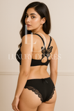 Front Open Butterfly Push-Up Bra Set - Black | Luxury Desires