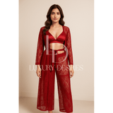 4 pcs Bridal Red Nighty Set – Lace Net See Through | Luxury Desires