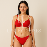 Quality Chain Straps Front Metal V Buckle Bra & Panty | Luxurydesires