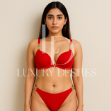 Quality Chain Straps Front Metal V Buckle Bra & Panty | Luxurydesires