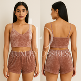 Luxury Desires Pink Sexy V-neck Gold Diamond Lingerie Set