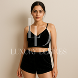 Luxury Desires Black Sexy V-neck Gold Diamond Lingerie Set