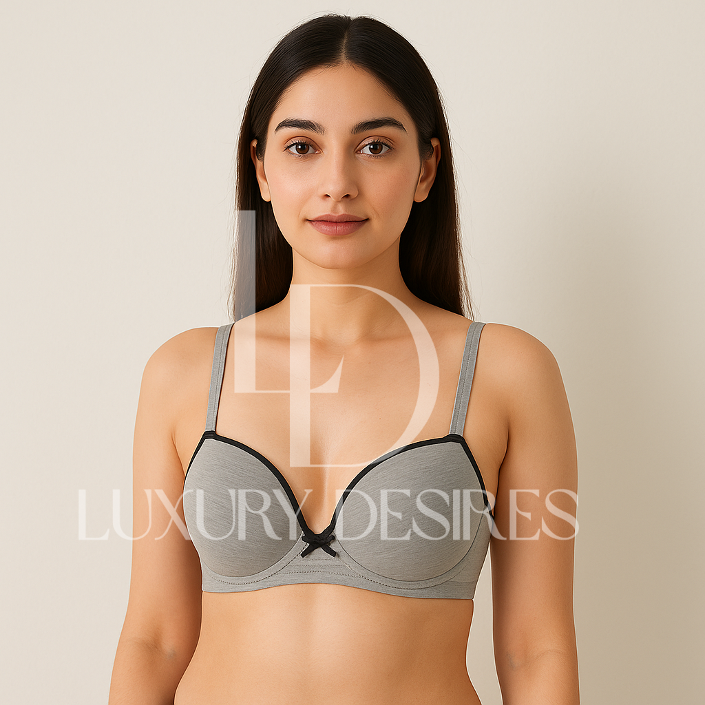 Everyday Cotton Padded Wired Bra - Grey | Luxury Desires