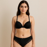 Front Open Butterfly Push-Up Bra Set - Black | Luxury Desires