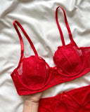 Non Padded Red Net Bra Set