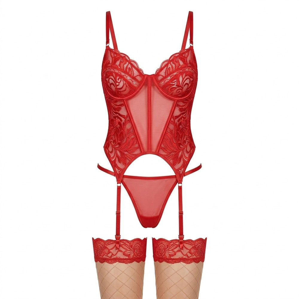 Red Floral Lace Lingerie Set - Luxury Desires Luxury Desires