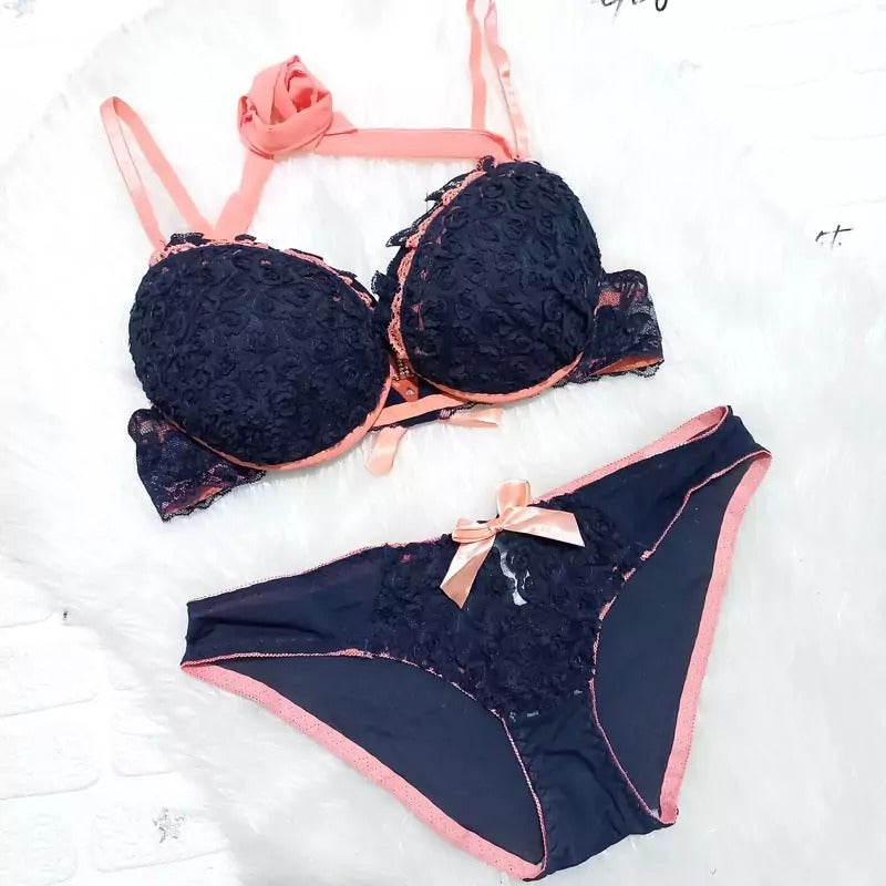 Luxury Push-Up Bra & Panty Set – Front Open Blue | Luxury Desires