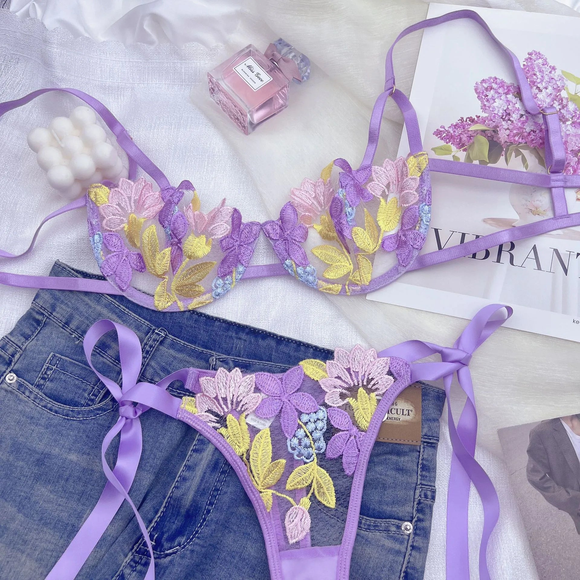 Luxury Desires – New Bright Purple Embroidery Sexy Bra Set