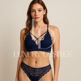 High Quality Sexy Plunge Bra Set - Blue | Luxury Desires