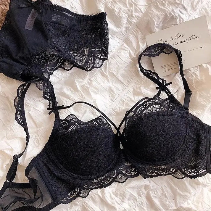 Bridal Lace Black Half Cup Bra Panty Set | Luxury Desires Luxury Desires