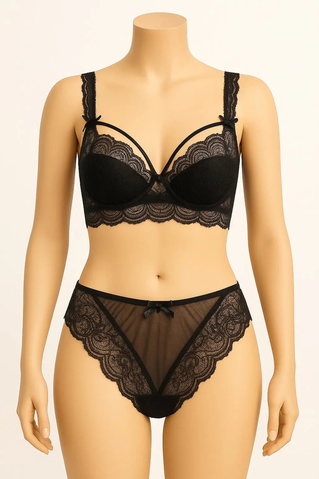 Bridal Lace Black Half Cup Bra Panty Set | Luxury Desires Luxury Desires