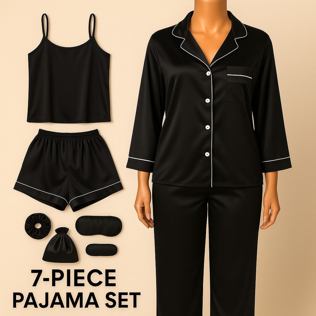 Luxury 7 pcs Silk Satin Pajama Set | Nightwear & Robe