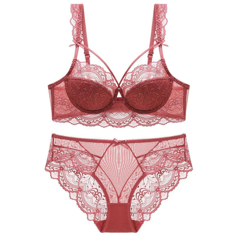 Bridal Lace Red Half Cup Bra Panty Set | Luxury Desires Luxury Desires