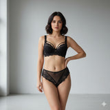 Bridal Lace Black Half Cup Bra Panty Set | Luxury Desires