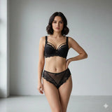 Bridal Lace Black Half Cup Bra Panty Set | Luxury Desires Luxury Desires