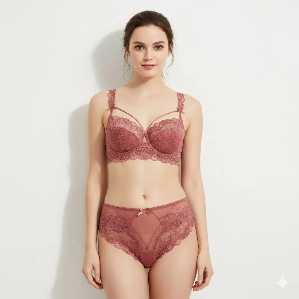 Bridal Lace Red Half Cup Bra Panty Set | Luxury Desires Luxury Desires