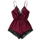 Luxury Desires – Home Sleeping Lace Bras Mid Waist Sexy Maroon Nighty