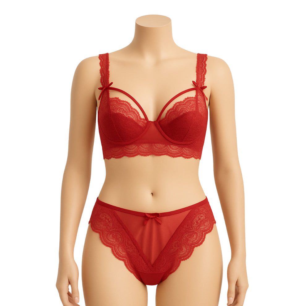 Red lace lingerie set