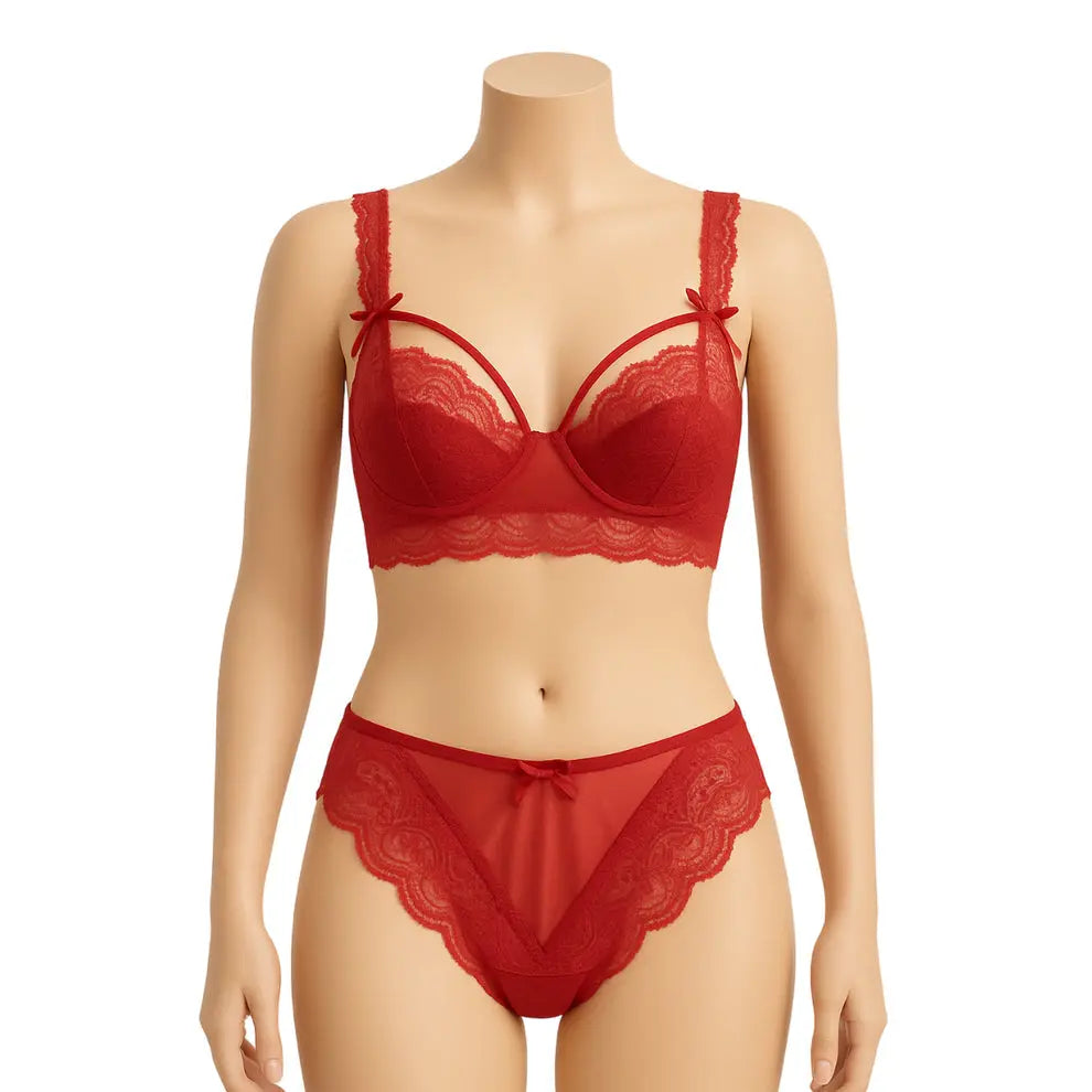 Bridal Lace Red Half Cup Bra Panty Set | Luxury Desires Luxury Desires