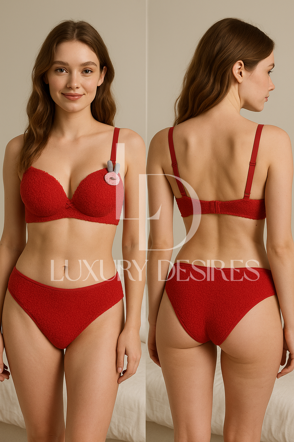 Cute Soft Plush Design Bra & Panty Set | Luxury Desires