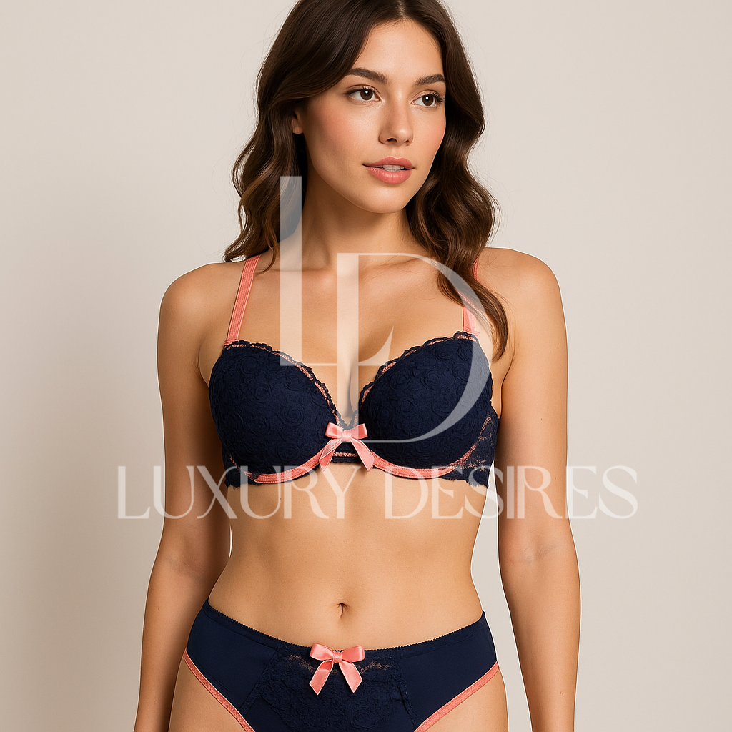 Luxury Push-Up Bra & Panty Set – Front Open Blue | Luxury Desires