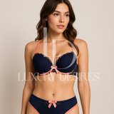 Luxury Push-Up Bra & Panty Set – Front Open Blue | Luxury Desires