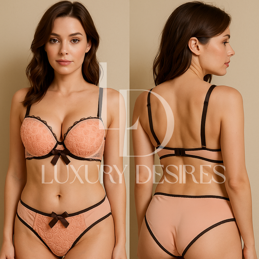 Luxury Push-Up Bra & Panty Set – Front Open Pink | Luxury Desires
