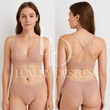 High Quality Sexy Plunge Bra Set - Pink | Luxury Desires