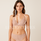 High Quality Sexy Plunge Bra Set - Pink | Luxury Desires