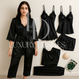 Luxurious Silk Pajama Set Black | Nightgown Sexy Sleepwear Robe Sets - Luxury Desires