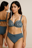 Butterfly Embroidered Adjustable Straps Full Back Bra & Panty