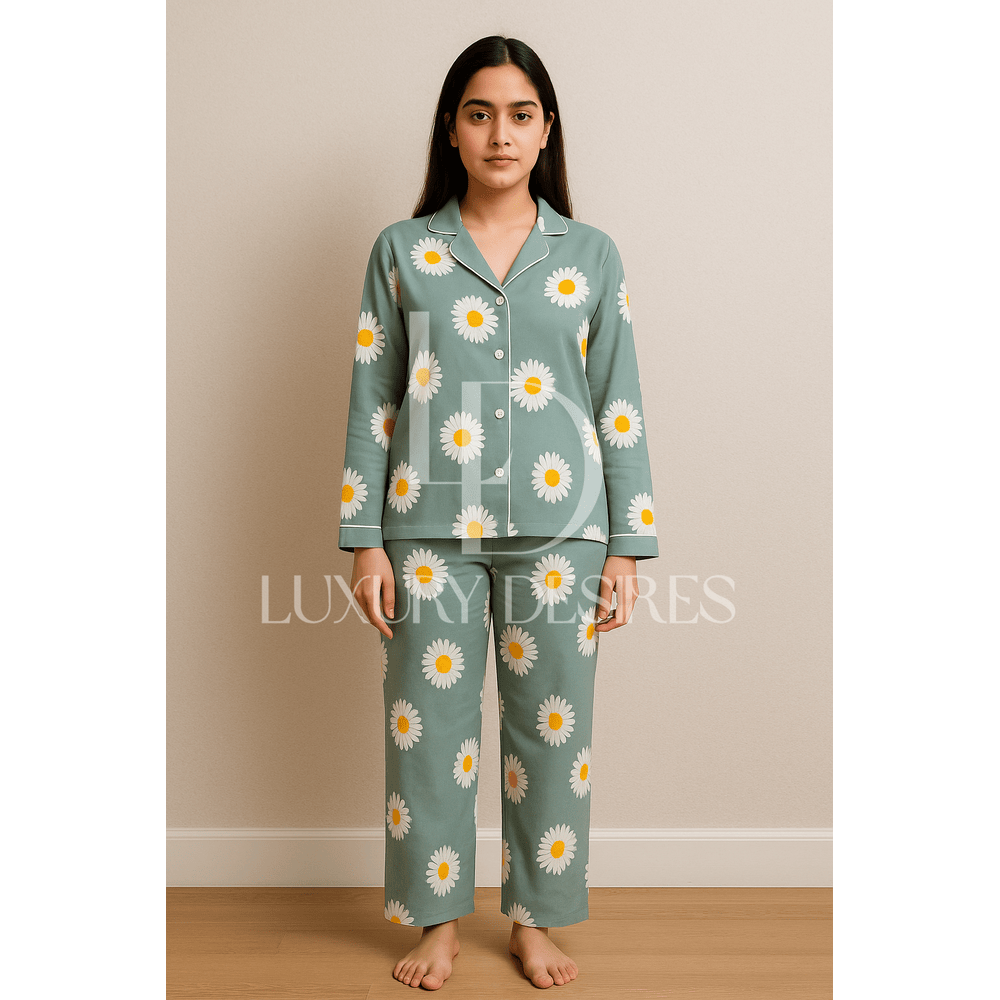 Floral Linen Pajamas Set | Sleepwear Two Pieces Set - Luxury Desires