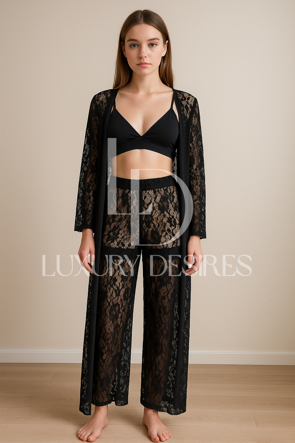 4 pcs Bridal Nighty Set – Lace Net See Through | Luxury Desires