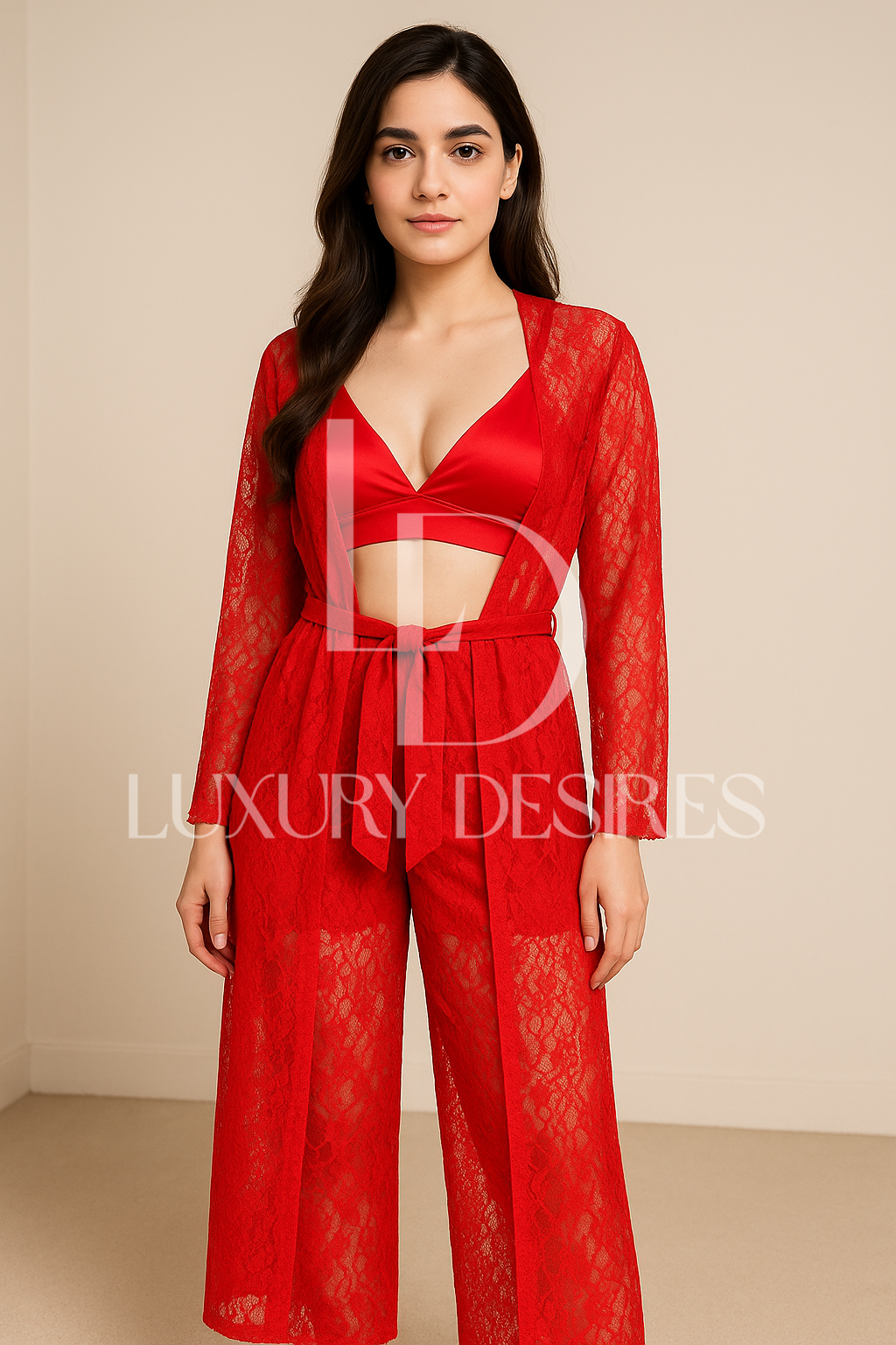 4 pcs Bridal Nighty Set – Lace Net See Through | Luxury Desires