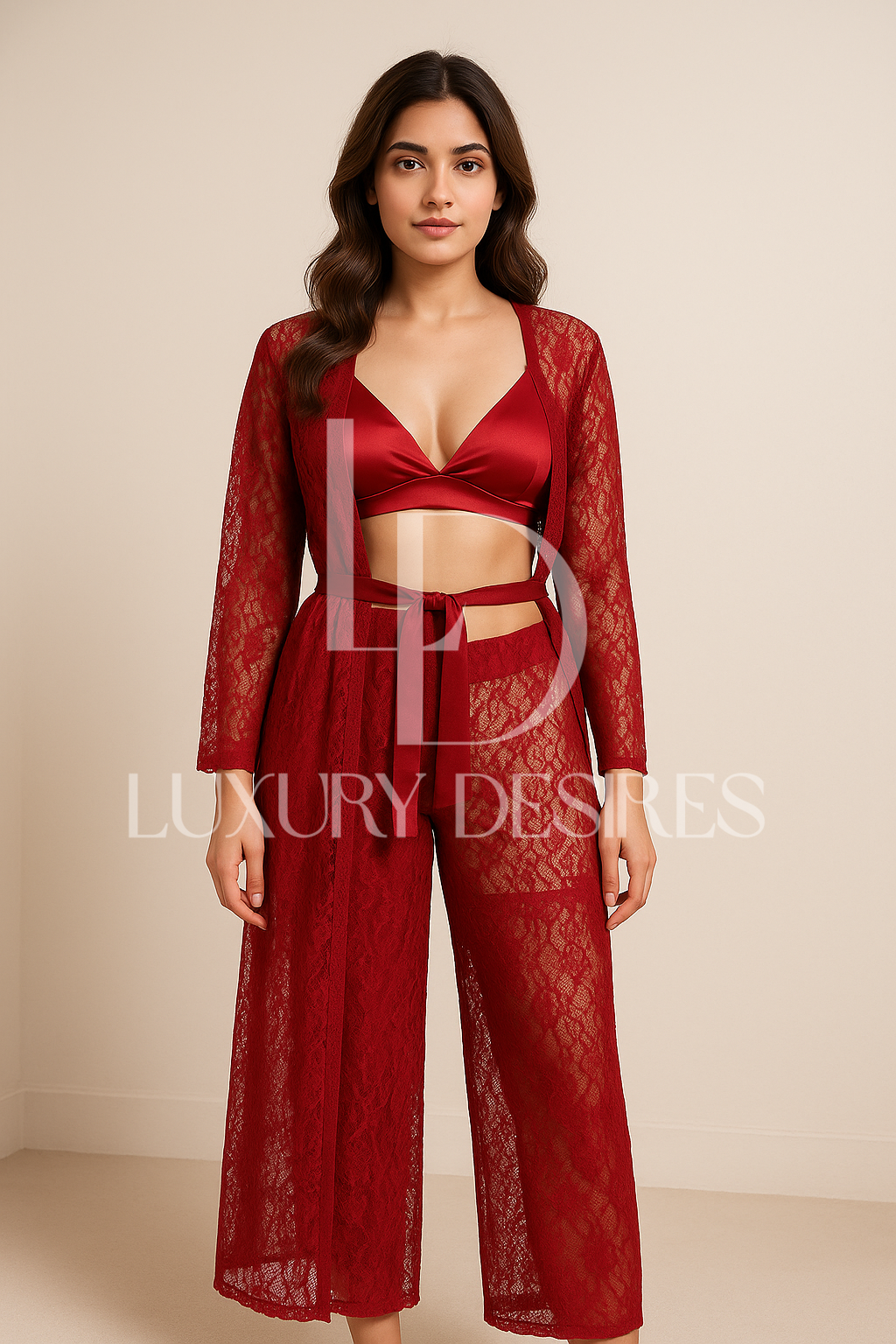 4 pcs Bridal Nighty Set – Lace Net See Through | Luxury Desires
